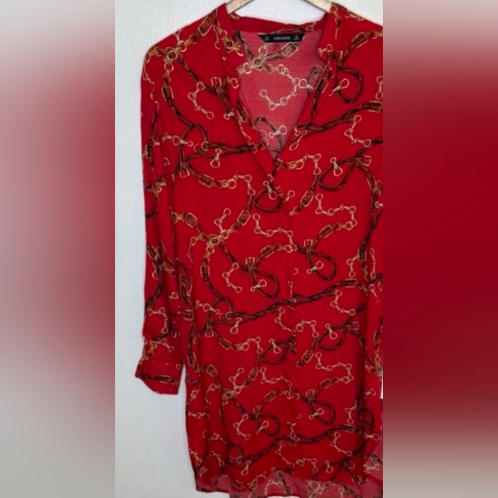 Zara Basic Red Tunic Dress with Equestrian Chain Design Size XL